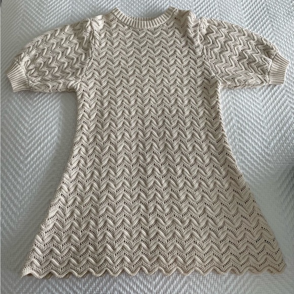 Magali Pascal Bea Short Openwork Cotton Knit Dress. Cream / Ecru. Medium (US 8). - Picture 5 of 6